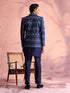 Men's Navy Blue Silk Embroidered Jodhpuri With Curved Kurta Pant Set